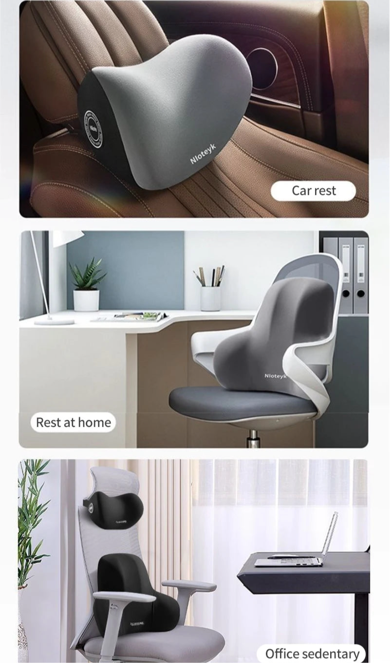 Ergonomiczna poduszka lędźwiowa z pianki memory 3 w 1 - do auta, biura i domu - Szary zestaw