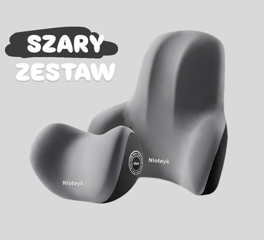 Ergonomiczna poduszka lędźwiowa z pianki memory 3 w 1 - do auta, biura i domu - Szary zestaw
